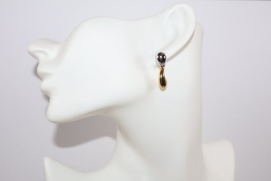 Gold and Silver Drop Earrings – Modern Two-Tone Hoop Style