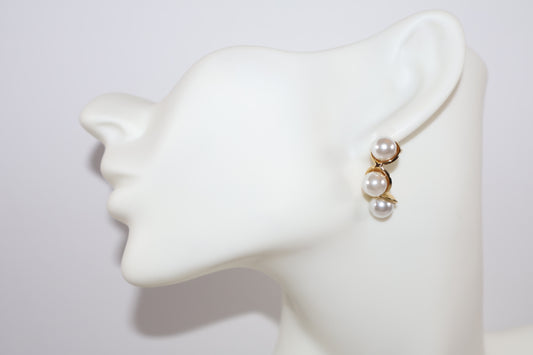 Gold Double Pearl Drop Earrings – Classic Elegant Dangle