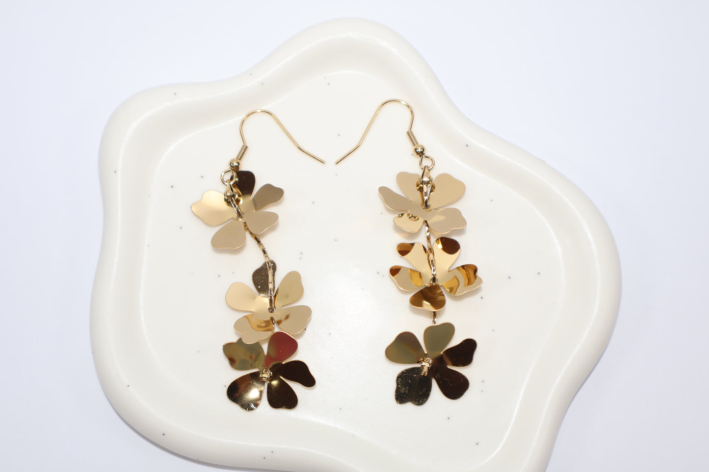 Gold Flower Drop Earrings – Long Statement Floral Dangle