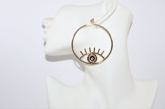 Gold Evil Eye Hoop Earrings – Statement Drop Earrings for Women