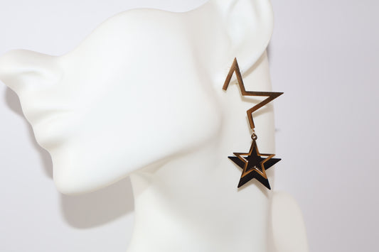 Lightning Bolt & Star Drop Earrings – Edgy Gold & Black Statement