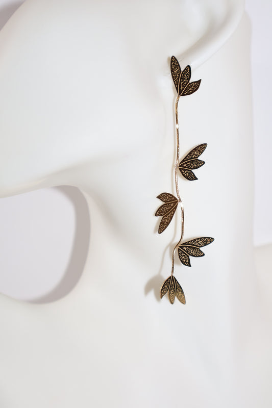 Gold Leaf Vine Drop Earrings – Long Statement Jewelry